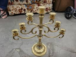 Vtg Large Solid Brass Jewish Menorah Candelabra 7 Arm Branch ...
