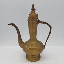 Vintage 5.75" Brass Hand Etched Genie Oil Pitcher W/ Lid Made in India | eBay