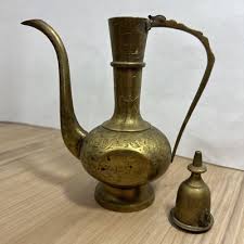 Vintage Brass Etched Teapot Pitcher India 6" Spout Lid Floral | eBay