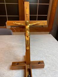 Large Wooden Catholic Cross/crucifix Jesus Gilded/gold W/candles Standing/wall - Etsy