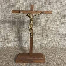Vintage Wooden Cross - Mid Century Crucifix - Our Lord on the Cross - Holy Cross - Wood & Brass Crucifix- Freestanding Cross 8” VGC - Etsy