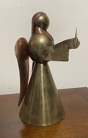 Vtg Brass Copper Stylized Angel Sculpture Cherub Votive Pillar Candle Holder 9" | eBay