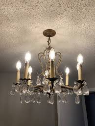 Antique vintage brass ornate with crystal mid century 8 arm ...