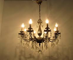 Vintage Chandelier 8 Lights Arms Art Glass Prisms Spelter ...