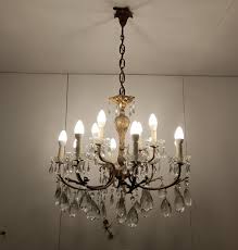 Chandelier 8 Arms Lights Brass Crystal Glass bells Prisms ...