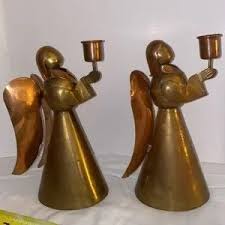 Holiday | Vintage Hand Made Mexican Brass Copper Folk Art Angel Candleholders Pray Hands | Poshmark