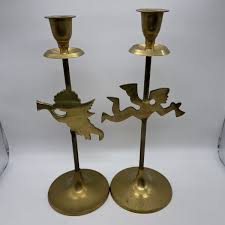 Lot Of 2 Vtg Candle Holders Brass Flying Angel Wings Cherub ...