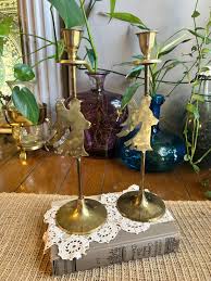 Pair of Vintage Brass Angel Candlestick Holders - Etsy