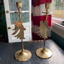 Vintage | Other | Two Vintage Brass Angel Candlestick ...