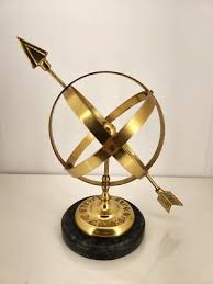 Vintage Brass Armillary Sphere Sundial Desk Sculpture On A Green Marble Base | eBay
