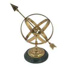 Late 20th Century Brass Armillary Sphere Sundial Sculpture Marble Base | Chairish