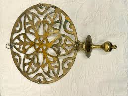 1970s Chinoiserie Bohemian Round Mandala Solid Brass Heavy Wall Sconce Taper Candle Holder | Chairish