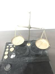 vintage brass weighing scales with weights in case 90s | eBay