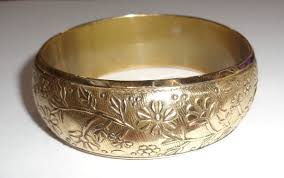 COSTUME BRASS EMBOSSED HEAVY PUFFY BANGLE BRACELET | eBay
