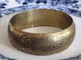 Wide Brass Bangle | 90s Etched Floral Design | Vintage Gold ...