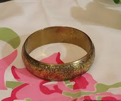 Vintage Gold Tone Bangle Size 9" Curved Etched Floral Design ...
