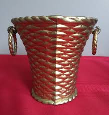 5" Vintage Gold Tone Plastic Wicker Look Planter Basket With ...