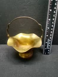 Vtg. Brass Basket With Handle 5" Tall Fluted Edge Decor ...