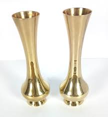 Lot of 2 Solid Brass Bud Vases 7.5” Tall MCM | eBay