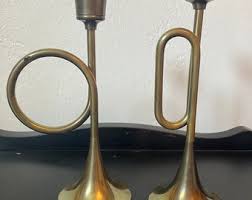 Vintage Brass Horn and Bugle Candlesticks - Etsy