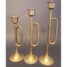 Set 3 Tiered Brass Trombone Candleholders Vtg Graduated ...