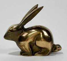 Vintage Brass Crouching Bunny Rabbit Paper Weight | Chairish
