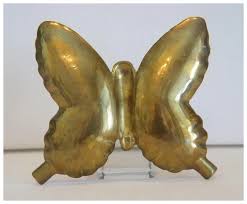 Vintage enamel ashtray, brass, ca. 1950. For Sale at Ruby Lane