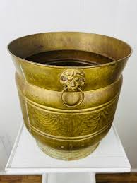 Huge Vintage English Brass Planter, Handmade Drum Shape, With Lion Head Handles, Craftsman, For, Mid Century, Hollywood Regency Decor, Gift - Etsy Denmark