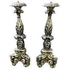 Antique Heavy Golden Solid Brass Candlestick Holders Pair. For Sale at Ruby Lane