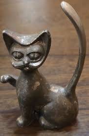 3.5" Vintage Silver Plated Feline Cat Ring Holder Tail Fun ...