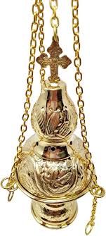 Polished Brass Hanging Incense Burner Orthodox Censer, 8 1/2 Inch