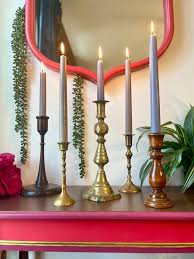 Vintage Brass and Wood Candlestick Holders Set - Etsy Australia