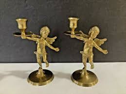 Pair Vintage 2.8 LBS Solid Brass Boy Cherub 8” Tall ...