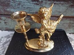 Vintage Solid Brass Candlestick Holder With Angel Playing ...
