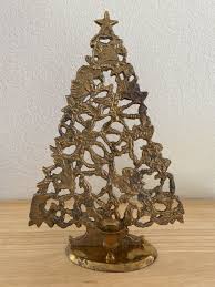 Vintage Brass Christmas Tree Candle Holder Holiday Gold 12” Tall | eBay