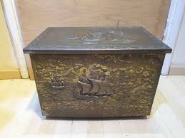 VINTAGE BRASS WOOD Scuttle BOX Seat CHEST HALLWAY FIRESIDE LOGS COAL Toy Shoe | eBay