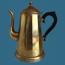 Vintage Coffee Tea BRASS KETTLE Gooseneck Wood Handle Primitive Early Midcentury | eBay