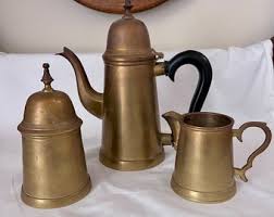 Vintage Brass Teapot Set With Creamer and Sugar Bowl - Etsy