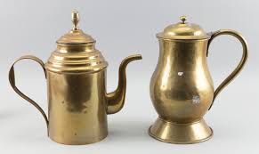 Lot - TWO CONTINENTAL BRASS POTS 19th Century Heights 12.25" and 13".