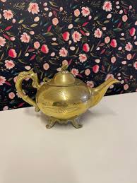 Antique Brass Claw Foot Teapot: Etched Floral Decor - Etsy