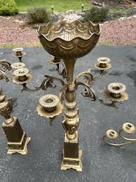 Large 3 ft Vintage Floor Brass Candelabra 5 light Center Bowl Vase Candle | eBay