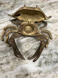 Vintage Brass Crab Box With Lid Ring Box, Trinket Box Beach ...