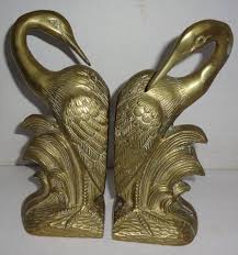 Set of 8" Brass Bookends, Crane Birds, Good Condition ...
