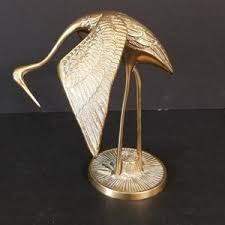 Vintage Solid Brass Great Egret Statue, Dancing Egret Figurine, Brass Crane Sculpture, Tall Brass Egret Ornament, Coastal Bird Figurine - Etsy
