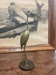 Vintage Brass Toned Crane Sculpture. at 1stDibs