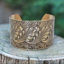 Antiqued Brass Cuff Bracelet: Embossed Scroll Design ...