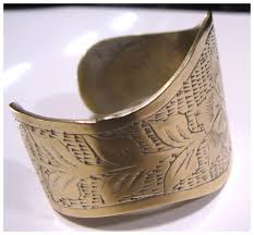 Ornate Vintage Hand Engraved Solid Brass Cuff. For Sale at ...