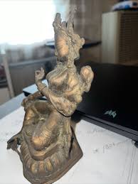 6.1/2''Antique Tibetan Buddhism Temple Bronze gilt Green ...