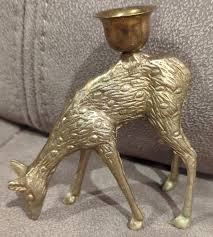 Two Vintage Solid Brass Reindeer Taper Candle Holder Set - Christmas Decorations | eBay