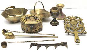 9 pc Vintage India Brass Metalware Lot Candleholders+ ...